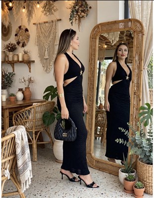 Siyah Premium Kalite Sırt Dekolteli Elbise