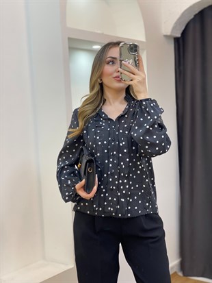 Siyah Puantiyeli Tensel Gömlek 