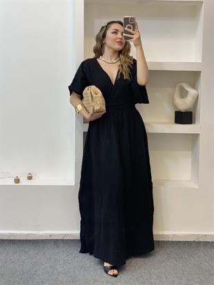 Siyah Rahat Kalıp Müslin Elbise