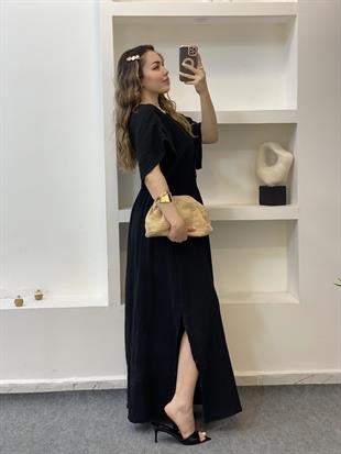 Siyah Rahat Kalıp Müslin Elbise
