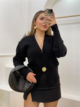 Siyah Renk Gold Düğmeli Elit Hırka 