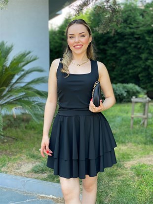 Siyah Renk Likralı Katlı Elbise 