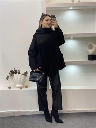 Siyah Renk Şal Detaylı Kaşe Ceket