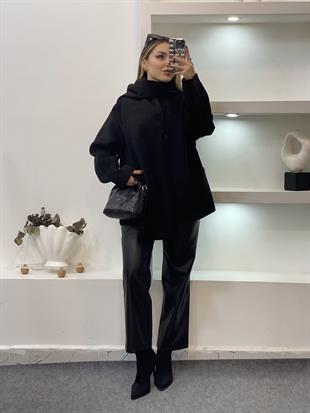 Siyah Renk Şal Detaylı Kaşe Ceket