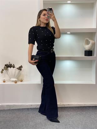 Siyah Renk Taş Detay Triko Kazak