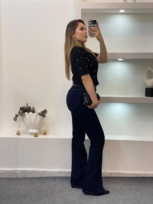 Siyah Renk Taş Detay Triko Kazak