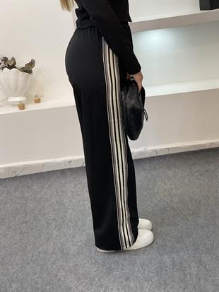 Siyah Şeritli Likralı Eşofman Takım