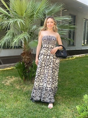 Siyah Straplez Model Gipeli Elbise