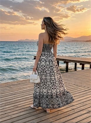 Siyah Straplez Model Gipeli Elbise