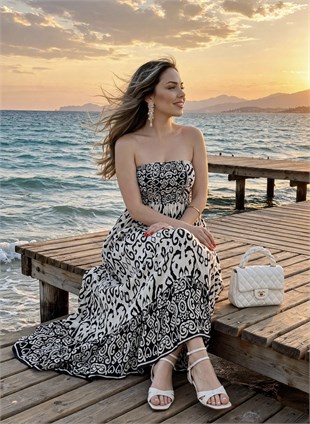 Siyah Straplez Model Gipeli Elbise