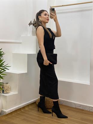 Siyah Süet Anvelop Etek