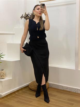 Siyah Süet Anvelop Etek