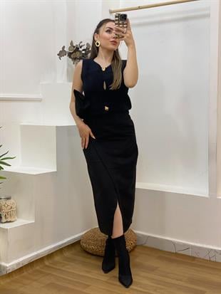 Siyah Süet Anvelop Etek