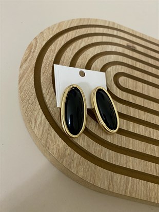 Siyah Taşlı Gold Çerçeveli Küpe 