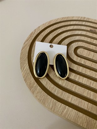 Siyah Taşlı Gold Çerçeveli Küpe 