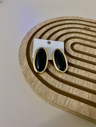 Siyah Taşlı Gold Çerçeveli Küpe 