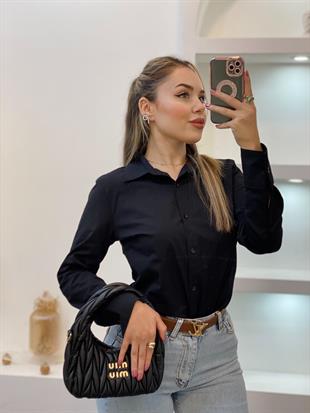Siyah Uzun Kol Fit Gömlek 