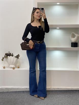 Siyah V Model Fitilli Basic Bluz