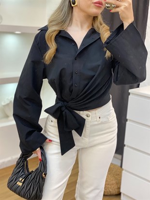 Siyah Yanı Bağlamalı Model Gömlek 
