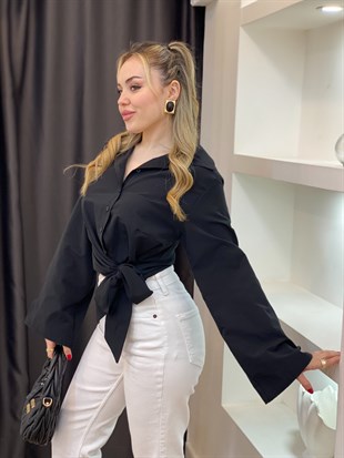 Siyah Yanı Bağlamalı Model Gömlek 