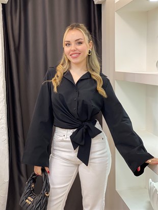 Siyah Yanı Bağlamalı Model Gömlek 