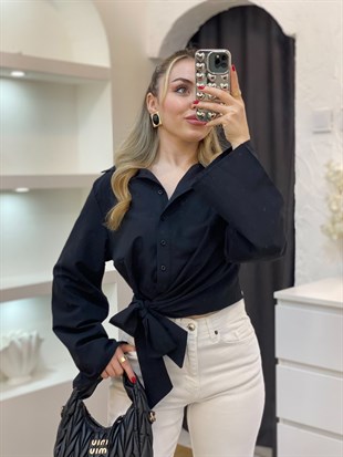 Siyah Yanı Bağlamalı Model Gömlek 