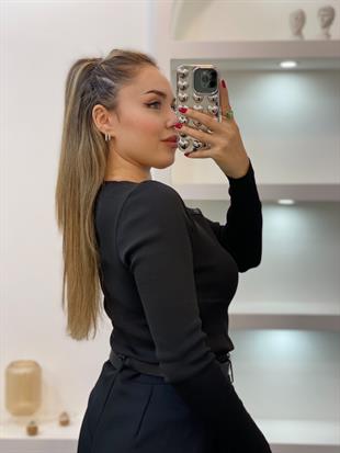 Siyah Yarım Boğazlı Modal Elbise