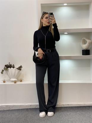 Siyah Yarım Boğazlı Modal Kumaş Basic Bluz