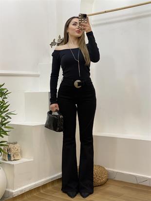 Siyah Yüksek Bel İspanyol Jean