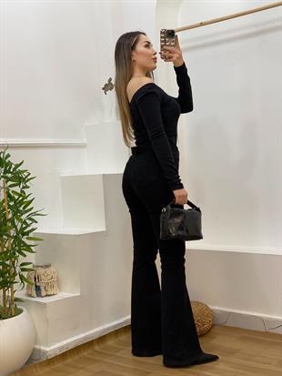 Siyah Yüksek Bel İspanyol Jean