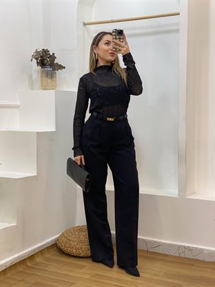 Siyah Yüksek Bel Palazzo Pantolon 