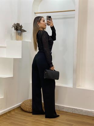 Siyah Yüksek Bel Palazzo Pantolon 