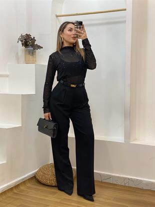 Siyah Yüksek Bel Palazzo Pantolon 