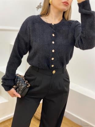 Siyah Yumoş Dokulu Hırka 