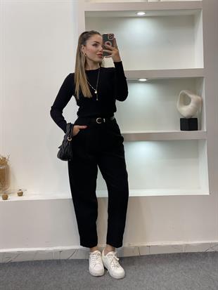 Siyah Yumoş Dokulu Triko Bluz 