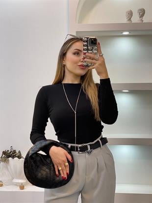 Siyah Yuvarlak Yaka Modal Kumaş Basic Bluz
