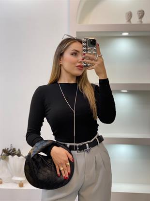 Siyah Yuvarlak Yaka Modal Kumaş Basic Bluz