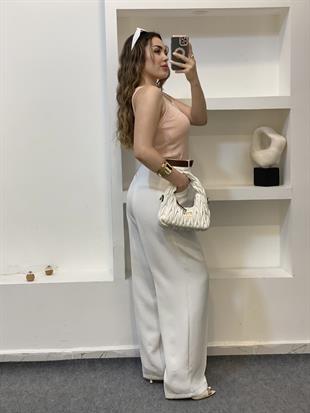Somon Önü Parıltılı Taşlı Kalın Askılı Triko Bluz