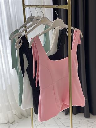 Su Yeşili Premium Kalite Omuz Fiyonk Detaylı Bluz