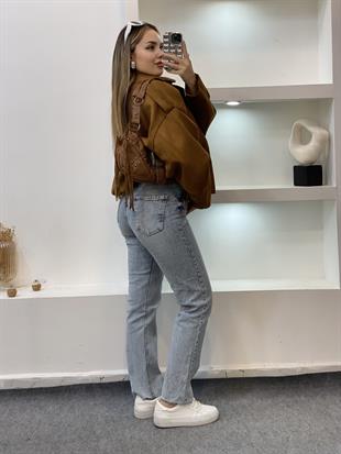 Taba Renk Süet Premium Kalite Omuz Apoletli Bomber Ceket 