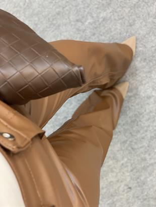 Taba Şardonlu Palazzo Deri Pantolon 