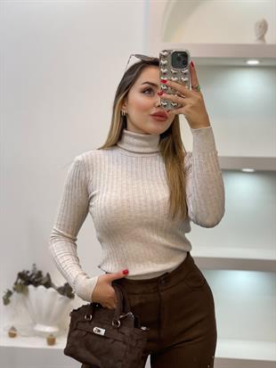 Taş Renk Balıkçı Yaka Triko
