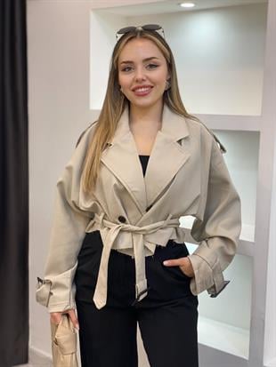 Taş Renk Premium Seri Kuşaklı Trenç