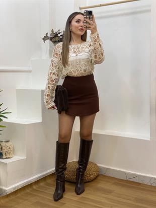 Tasarım Bej Dantel Bluz 