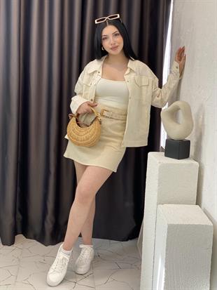 Tasarım Bej Nakışlı Ceket 