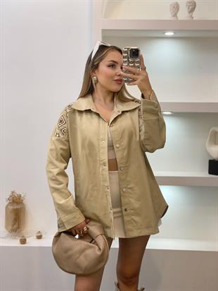 Tasarım Bej Nakışlı Ceket 