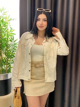 Tasarım Bej Nakışlı Ceket 