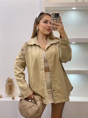 Tasarım Bej Nakışlı Ceket 