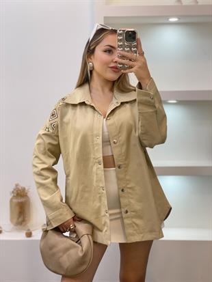 Tasarım Bej Nakışlı Ceket 