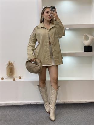 Tasarım Bej Nakışlı Ceket 